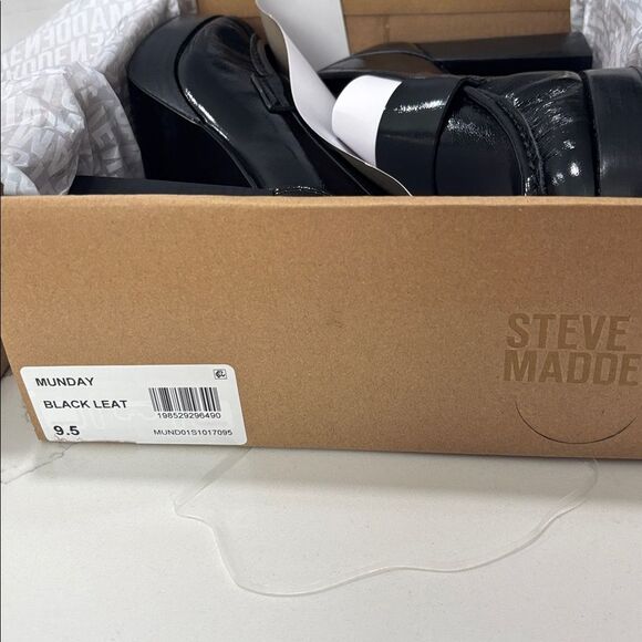Steve Madden | Women’s Munday Black Patent Platform Loafer Pumps Block Heels 9.5 - Picture 3 of 9